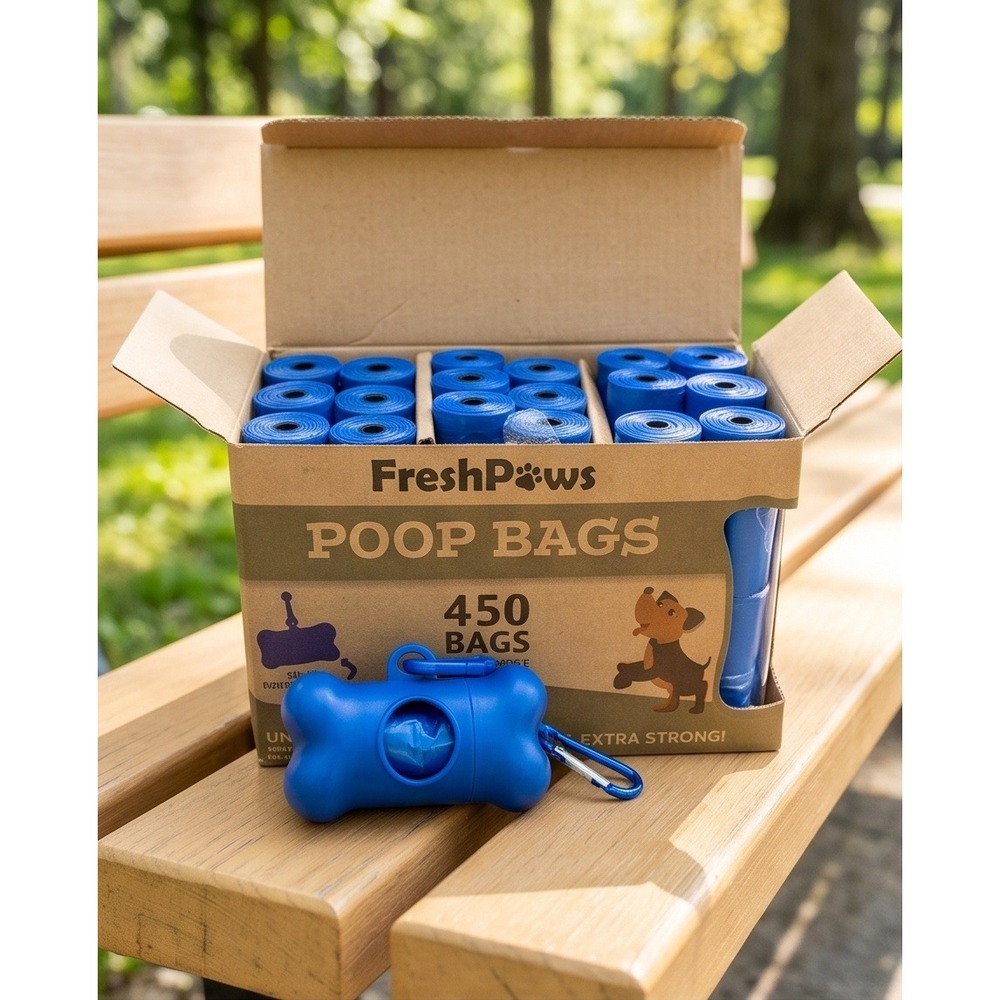 FreshPaws Dog Poop Bags 450 Count with Blue Bone Dispenser 30 Rolls Unscented‎